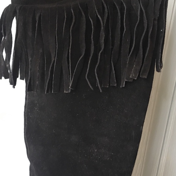 Suede Knee high fringe boots Sz 10 - Picture 4 of 7